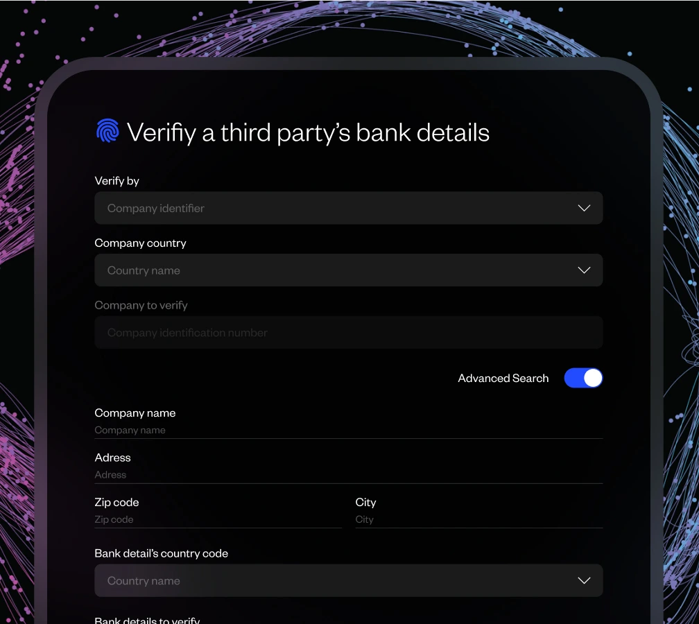 Verify third party – B Verify third party's bank panel from Sis ID solution